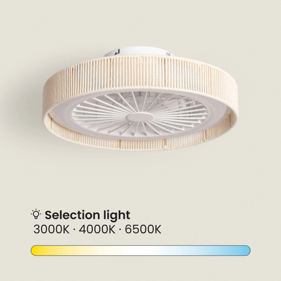 Fantiluxe Andreas Ventilador de techo, Ø50 cm, Mando a distancia, Beige / Transparente