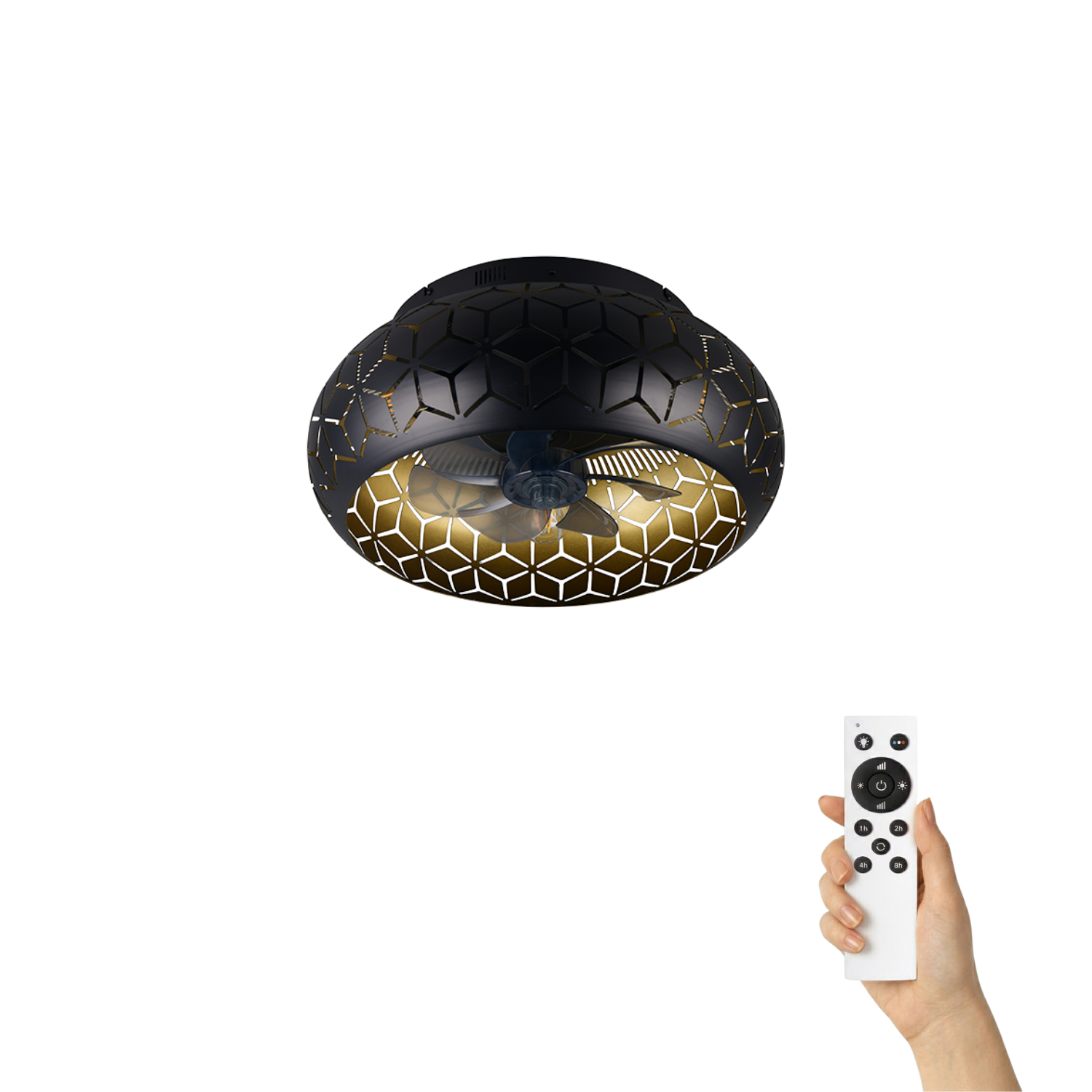 Fantiluxe Kasper Ventilador de techo, Ø50 cm, Mando a distancia, Negro / Oro
