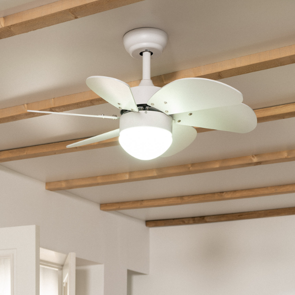 Fantiluxe Orejo Ventilador de techo, ØØ81cm cm, Mando a distancia, Blanco