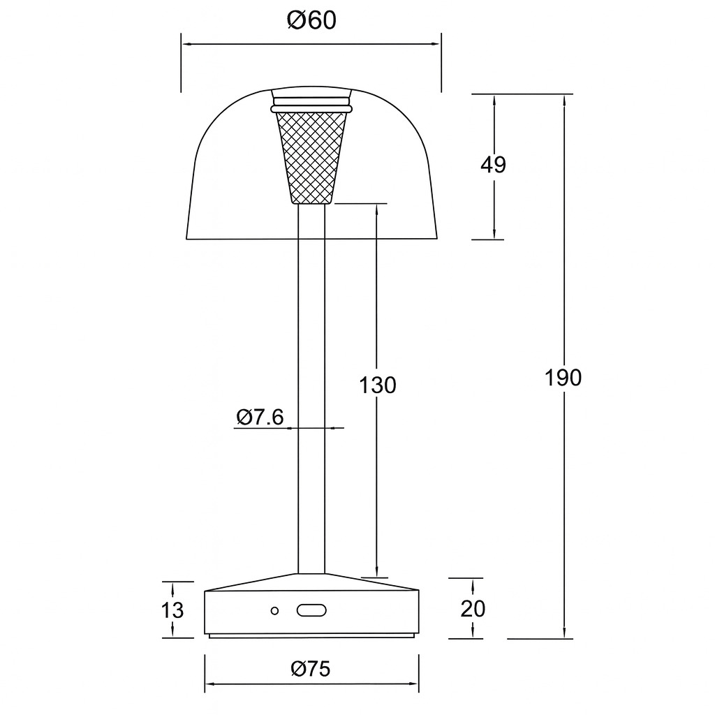 Ventiluxe Ricci Lámpara de mesa recargable, Ø80 cm, Control táctil, Messing