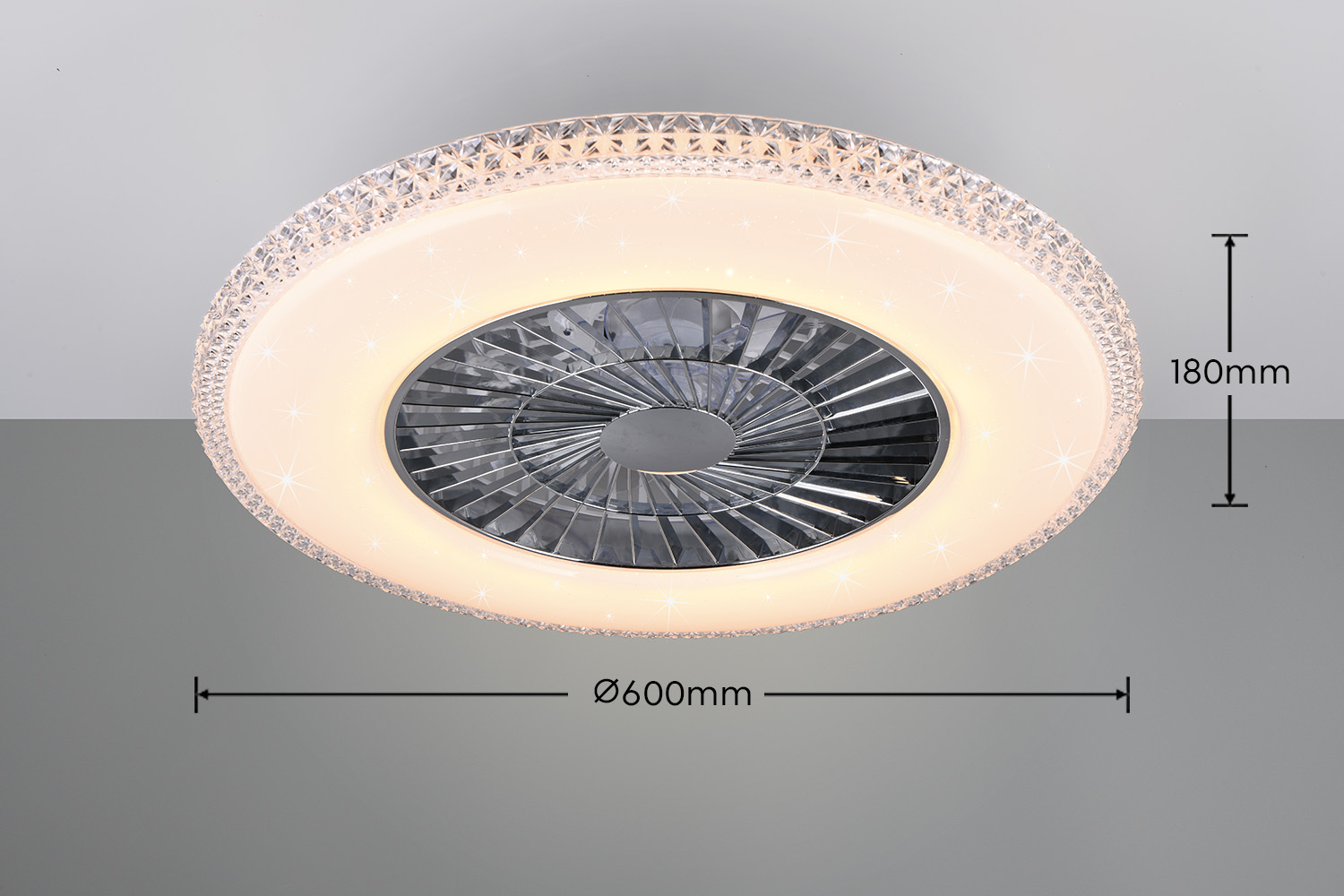 Fantiluxe Tove Ventilador de techo, Ø60 cm, Mando a distancia, Cromo