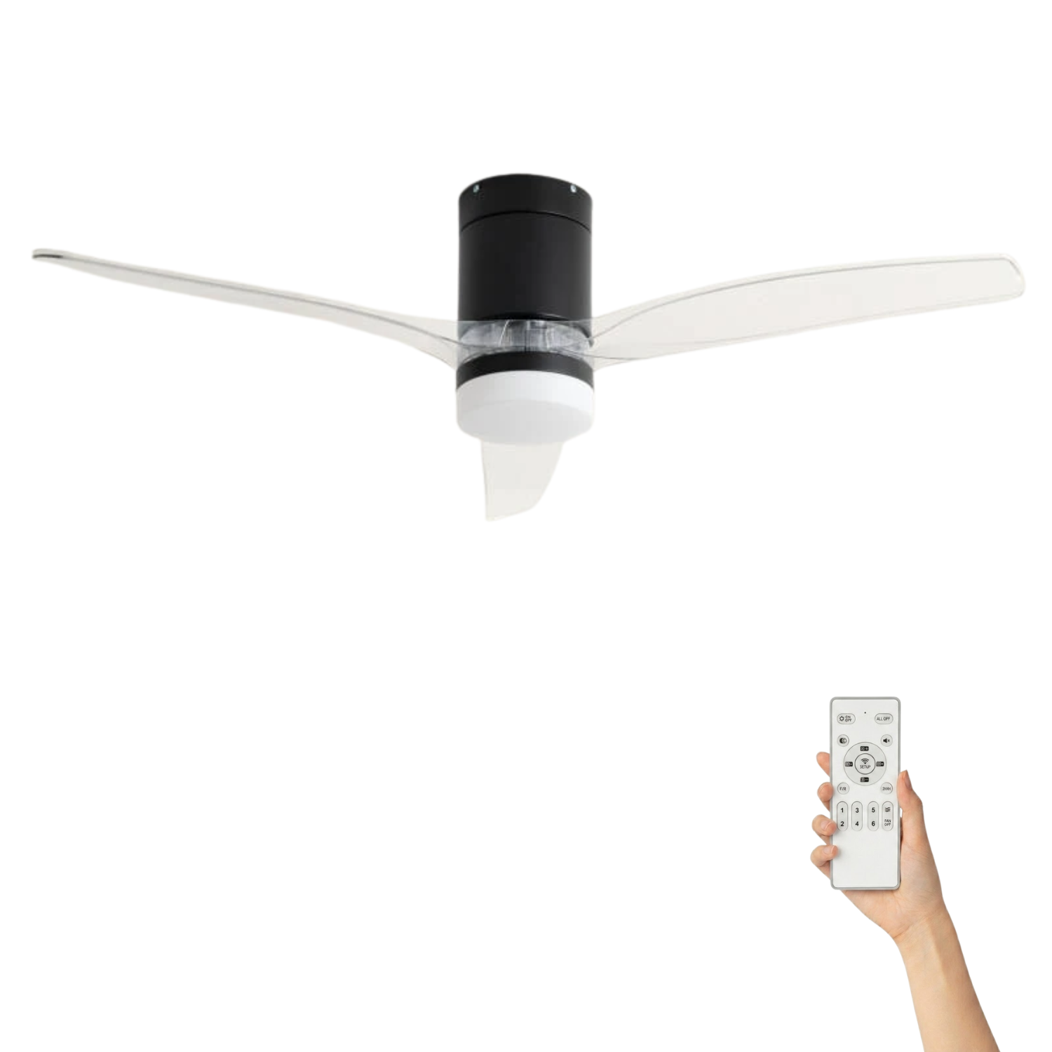 Fantiluxe Filip Ventilador de techo, Ø132 cm, Mando a distancia, Negro / Transparente