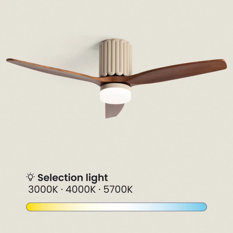 Fantiluxe Esmay Ventilador de techo, Ø132 cm, Mando a distancia, Beige / aspecto madera oscura