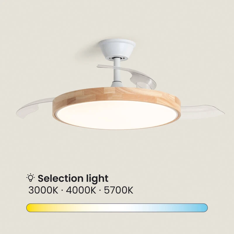 Fantiluxe Varnvik Ventilador de techo, Ø106 cm, Mando a distancia + aplicación móvil, Transparente