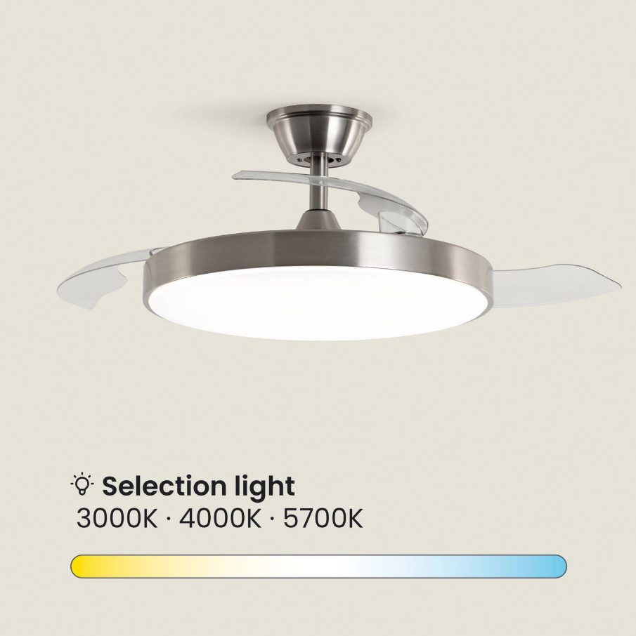 Fantiluxe Rasmus Ventilador de techo, Ø106 cm, Mando a distancia + aplicación móvil, Níquel / Transparente