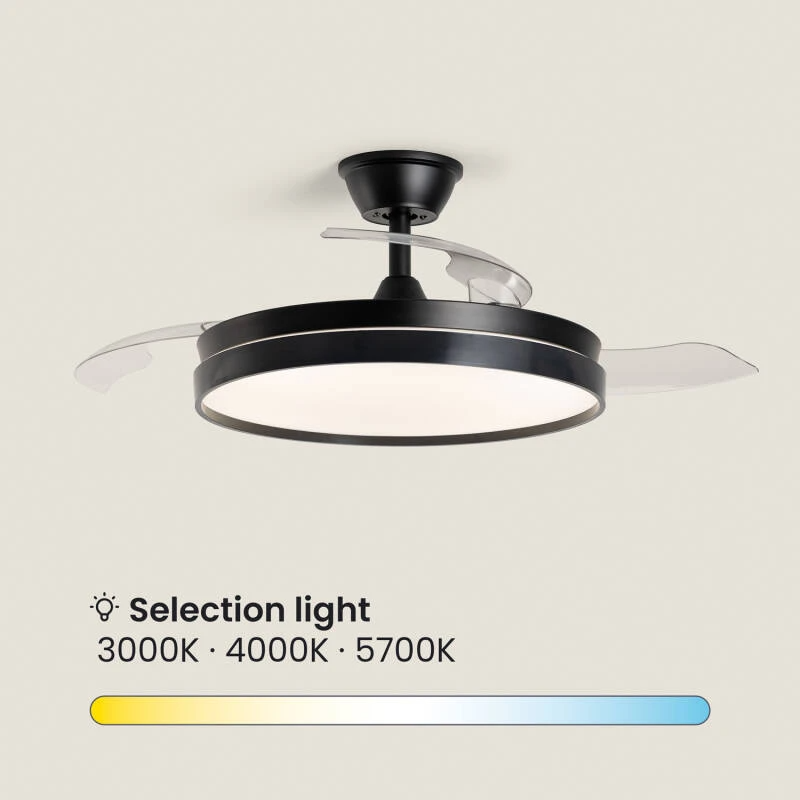 Fantiluxe Lars Ventilador de techo, Ø106 cm, Mando a distancia, Negro / Transparente