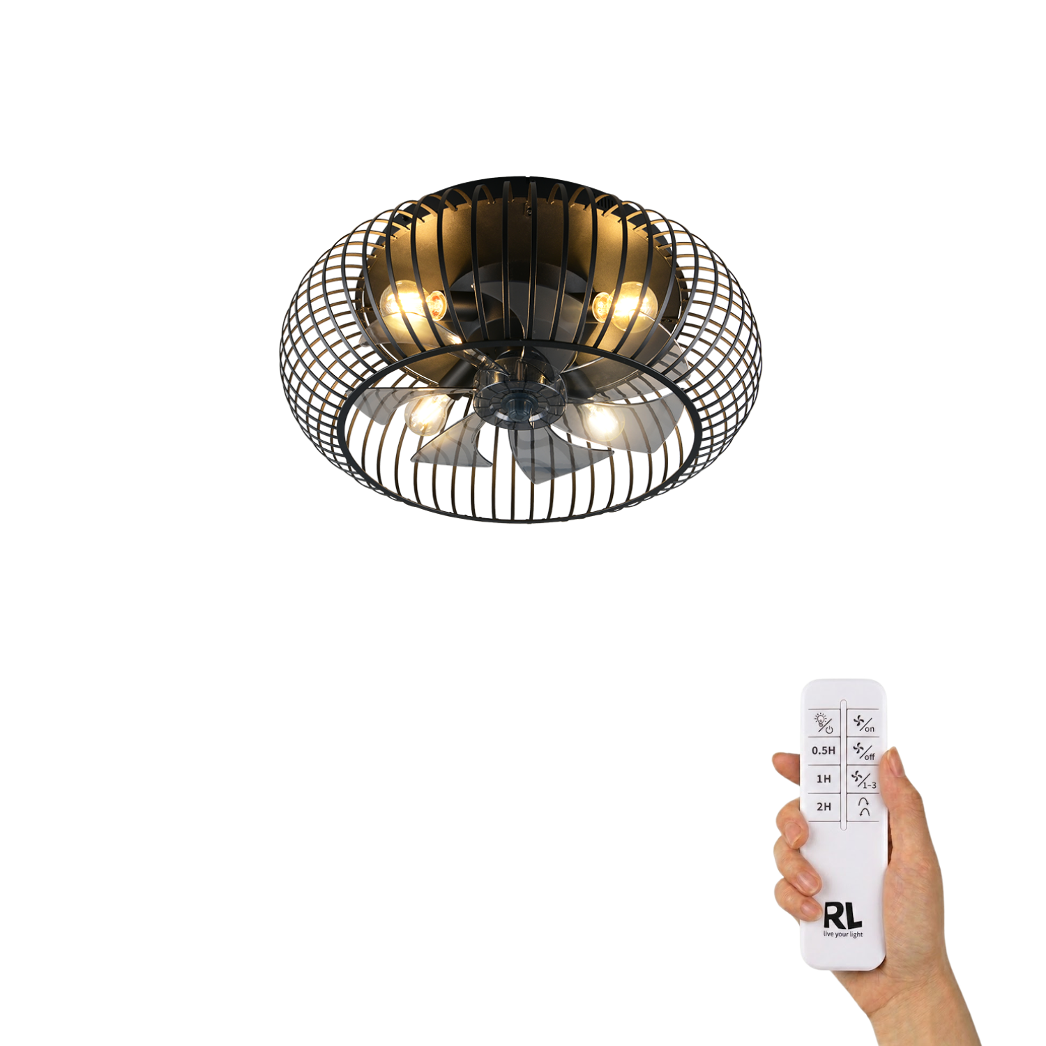 Fantiluxe Agnes Ventilador de techo, Ø61 cm, Mando a distancia, Negro