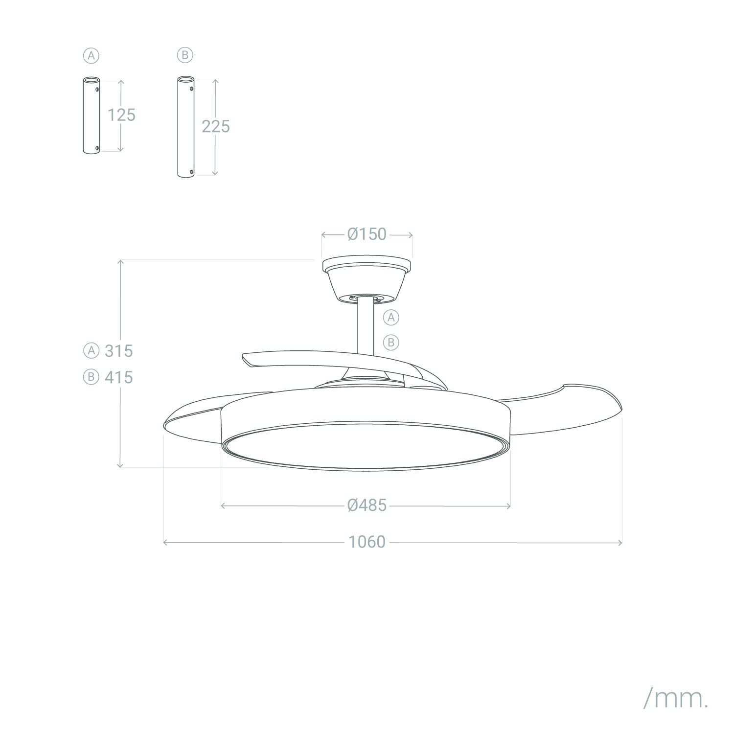 Fantiluxe Rasmus Ventilador de techo, Ø106 cm, Mando a distancia + aplicación móvil, Níquel / Transparente