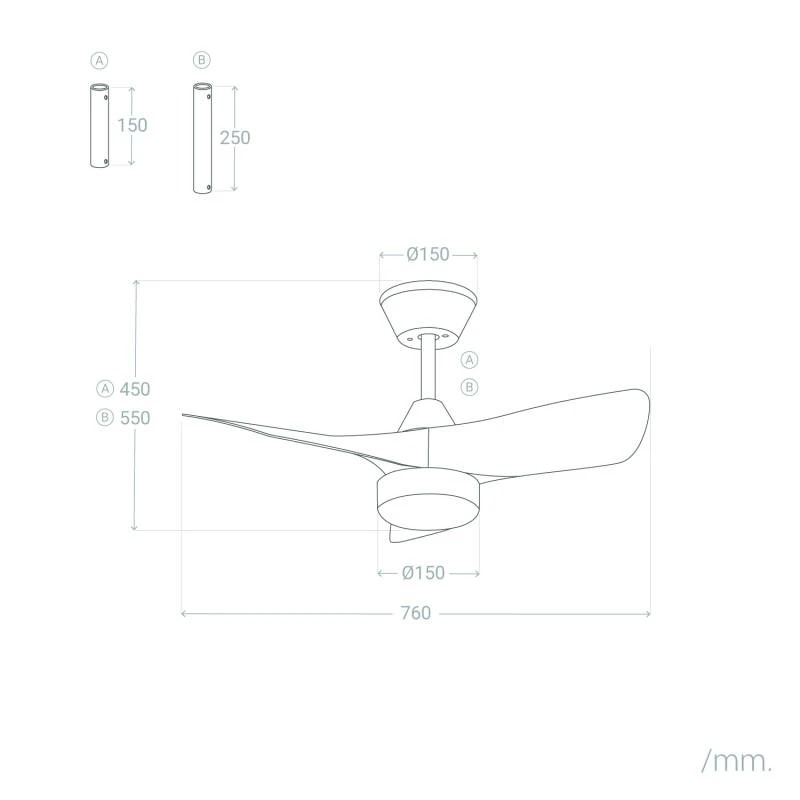 Fantiluxe Sebastian Ventilador de techo, Ø76 cm, Mando a distancia, Blanco