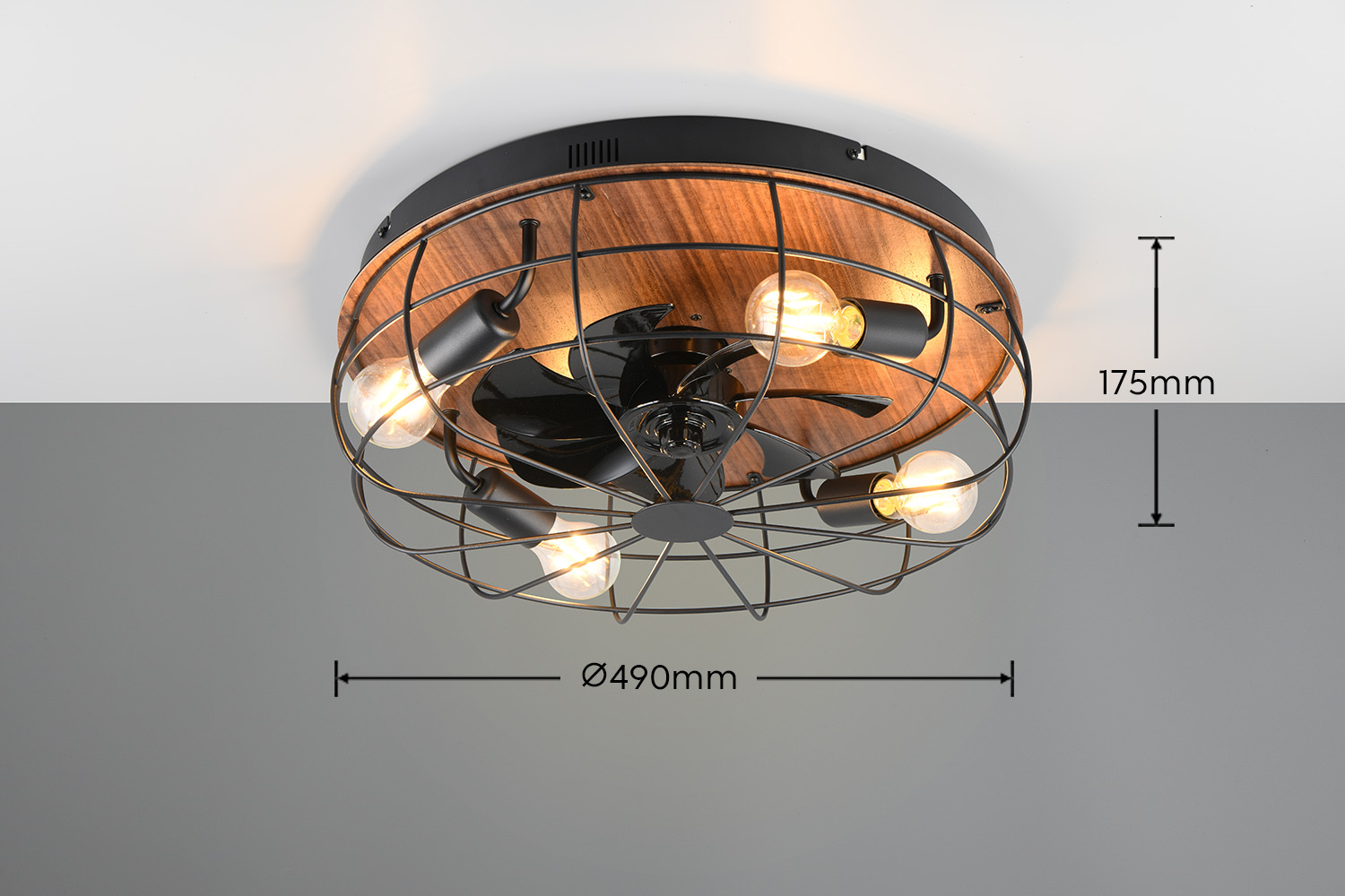 Fantiluxe Olav Ventilador de techo, Ø48 cm, Mando a distancia, Negro