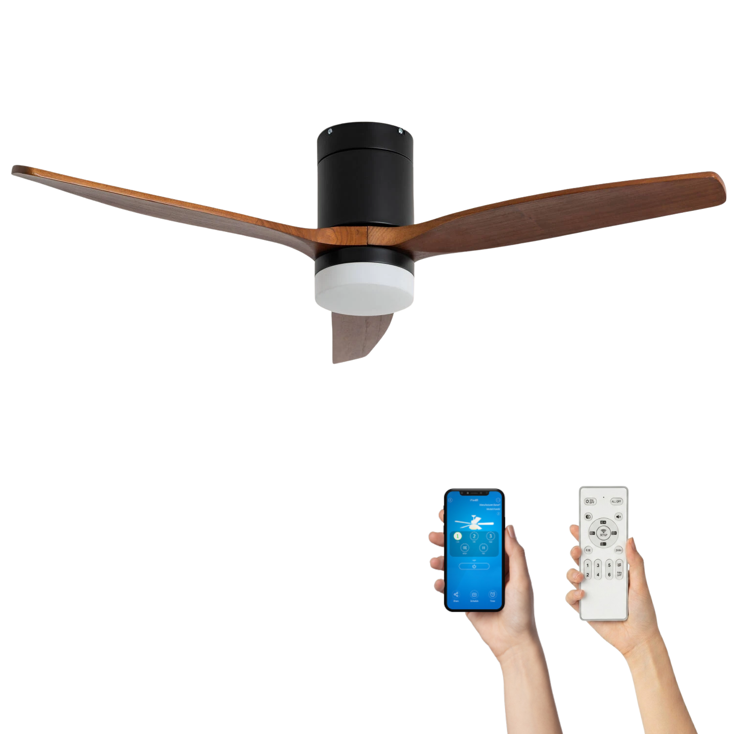 Fantiluxe Filip Ventilador de techo, Ø132 cm, Mando a distancia + aplicación móvil, Negro / aspecto madera oscura