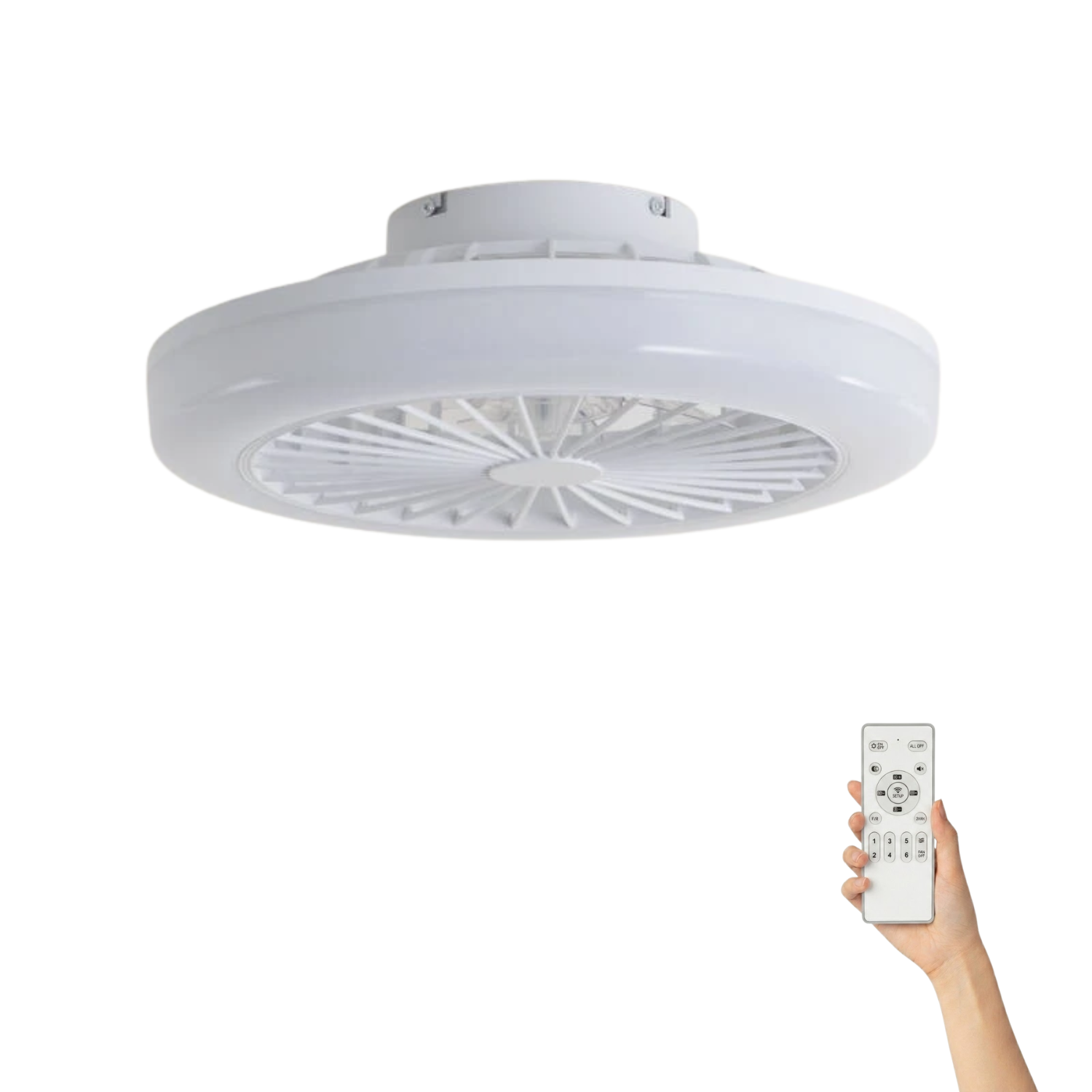 Fantiluxe Albin Ventilador de techo, Ø45 cm, Mando a distancia, Blanco / Transparente