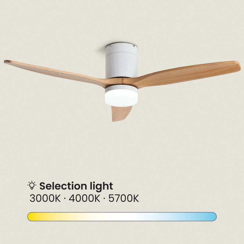 Fantiluxe Filip Ventilador de techo, Ø132 cm, Mando a distancia, Blanco / aspecto madera clara