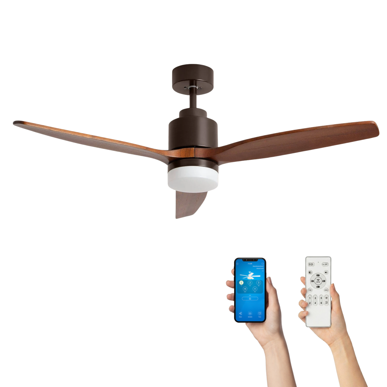 Fantiluxe Tarek Ventilador de techo, Ø132 cm, Mando a distancia + aplicación móvil, Marrón / aspecto madera oscura