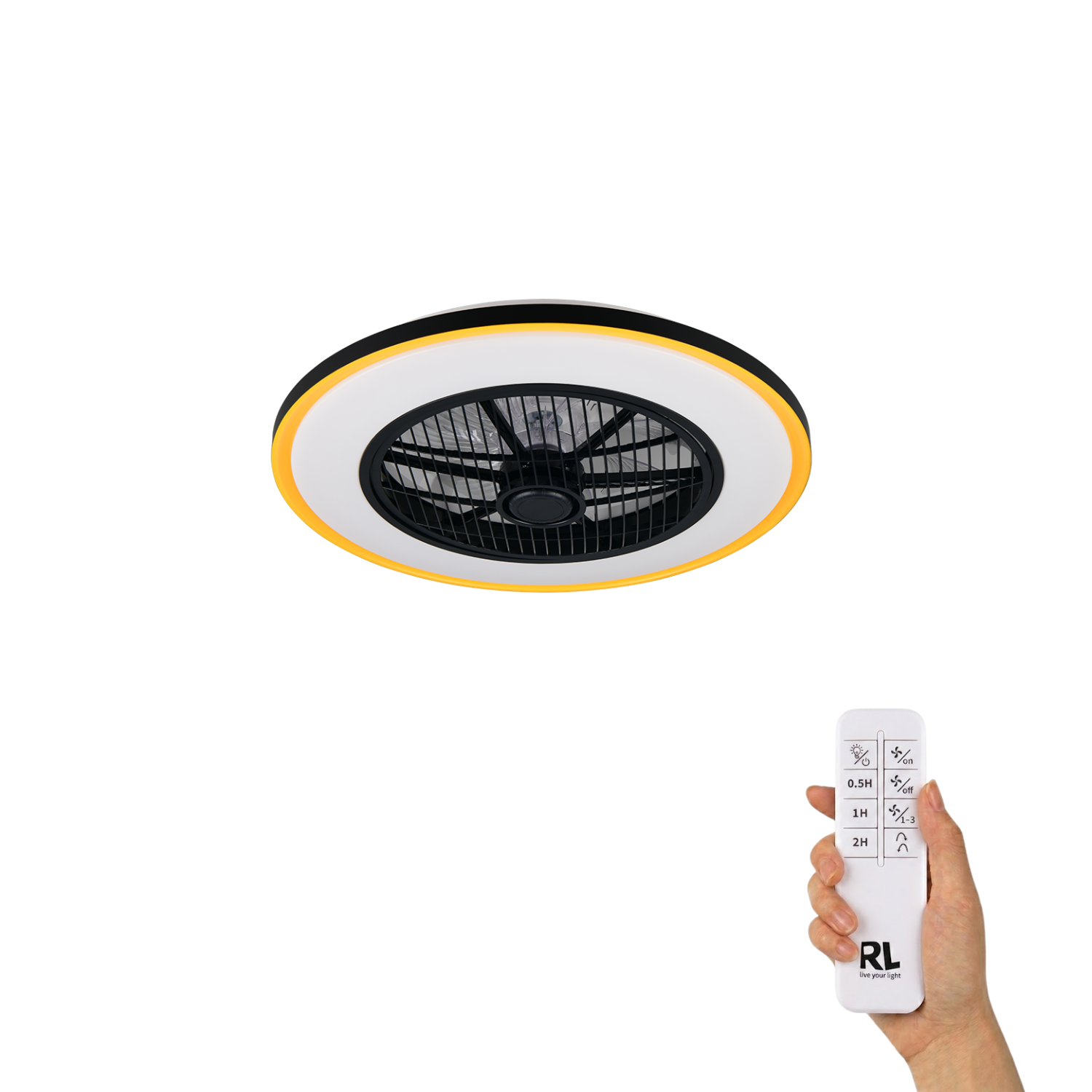 Fantiluxe Tilde Ventilador de techo, Ø55 cm, Mando a distancia, Negro / Oro