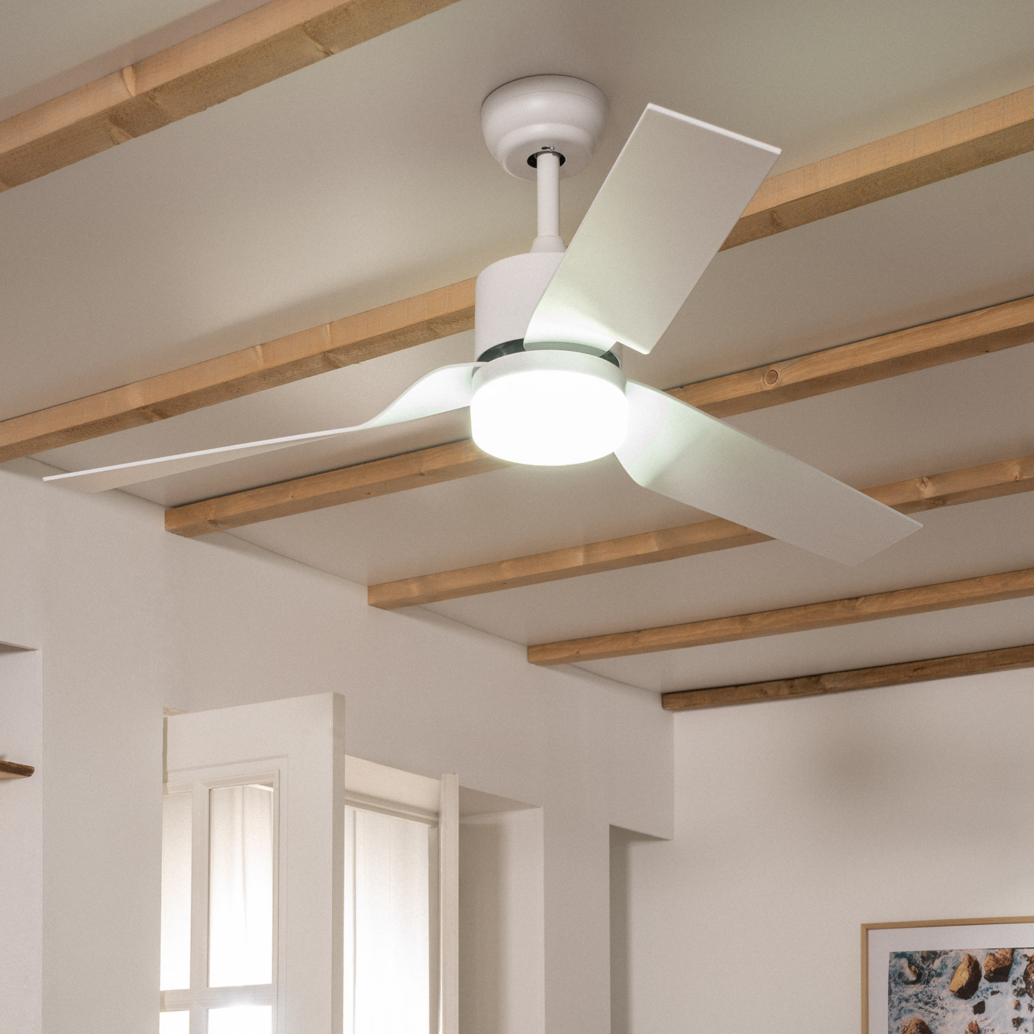 Ventiluxe Hannelore Ventilador de techo con luz, ØØ132cm cm, Mando a distancia, Blanco