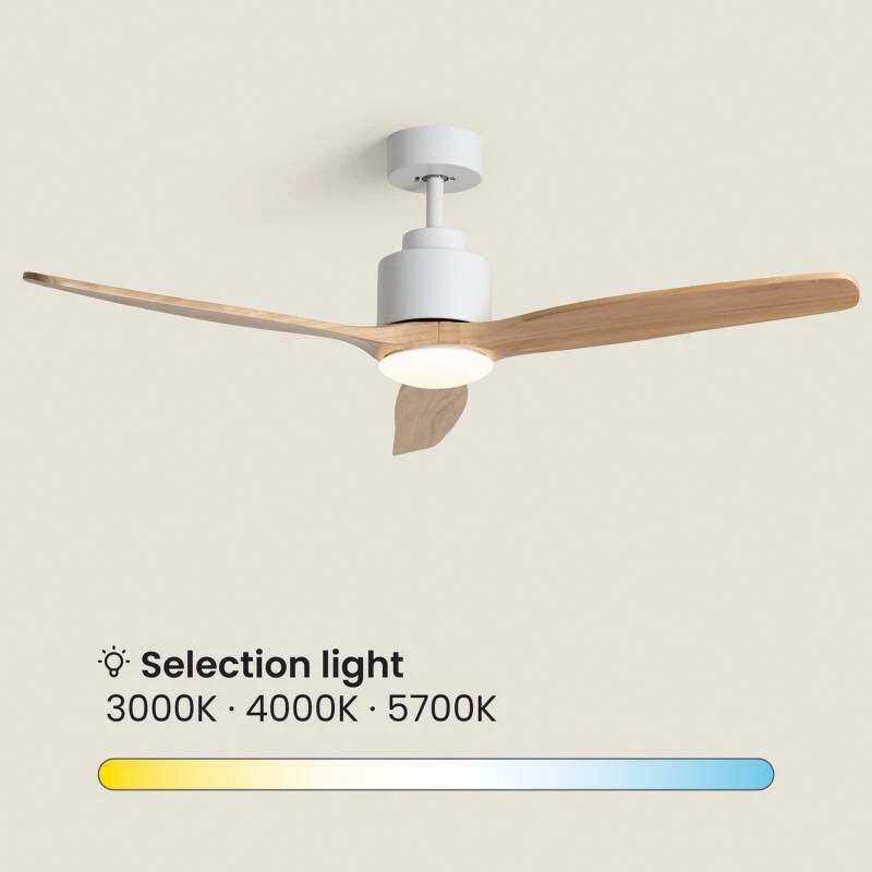 Fantiluxe Henrik Ventilador de techo, Ø132 cm, Mando a distancia, Blanco / aspecto madera clara