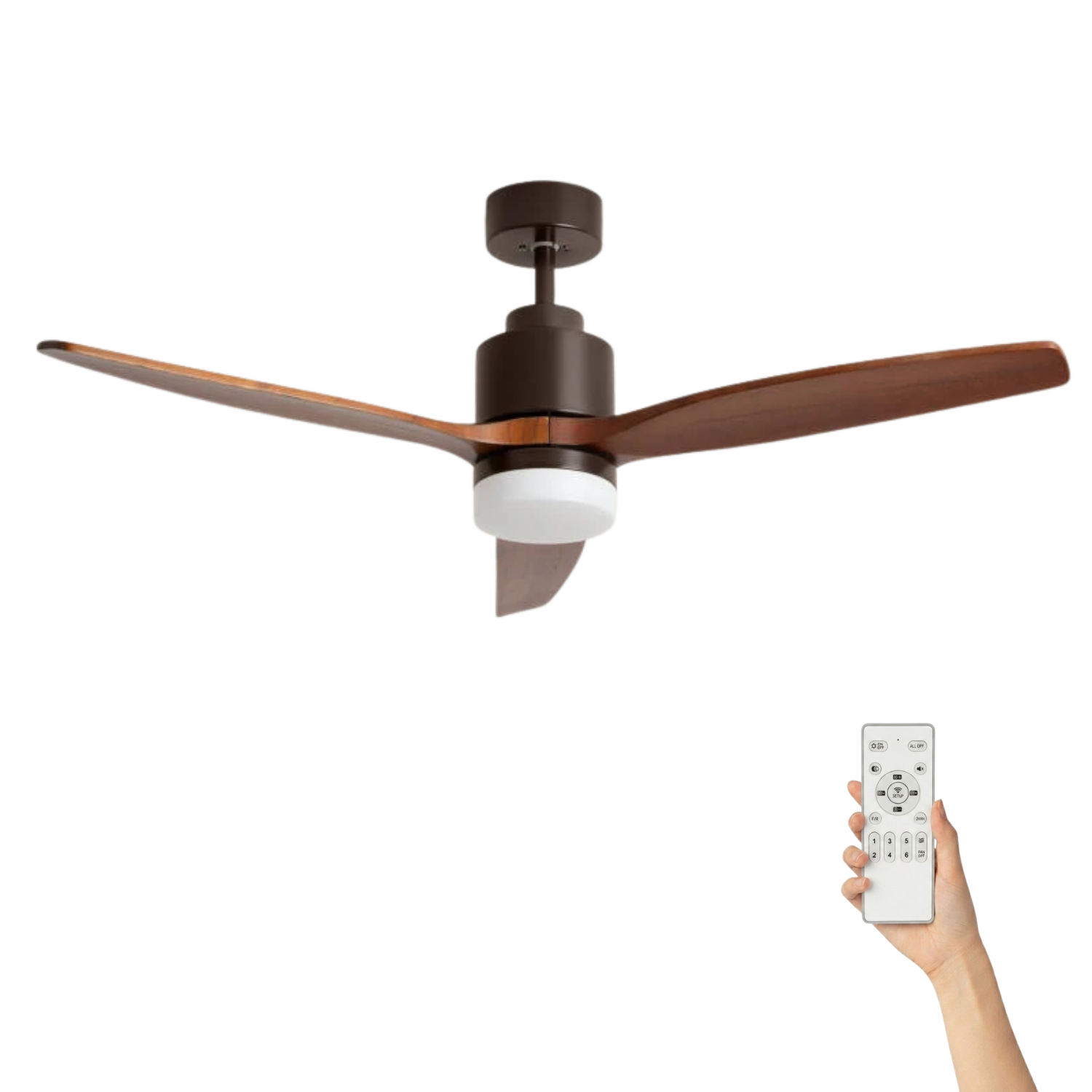 Fantiluxe Tarek Ventilador de techo, Ø132 cm, Mando a distancia, Marrón / aspecto madera oscura