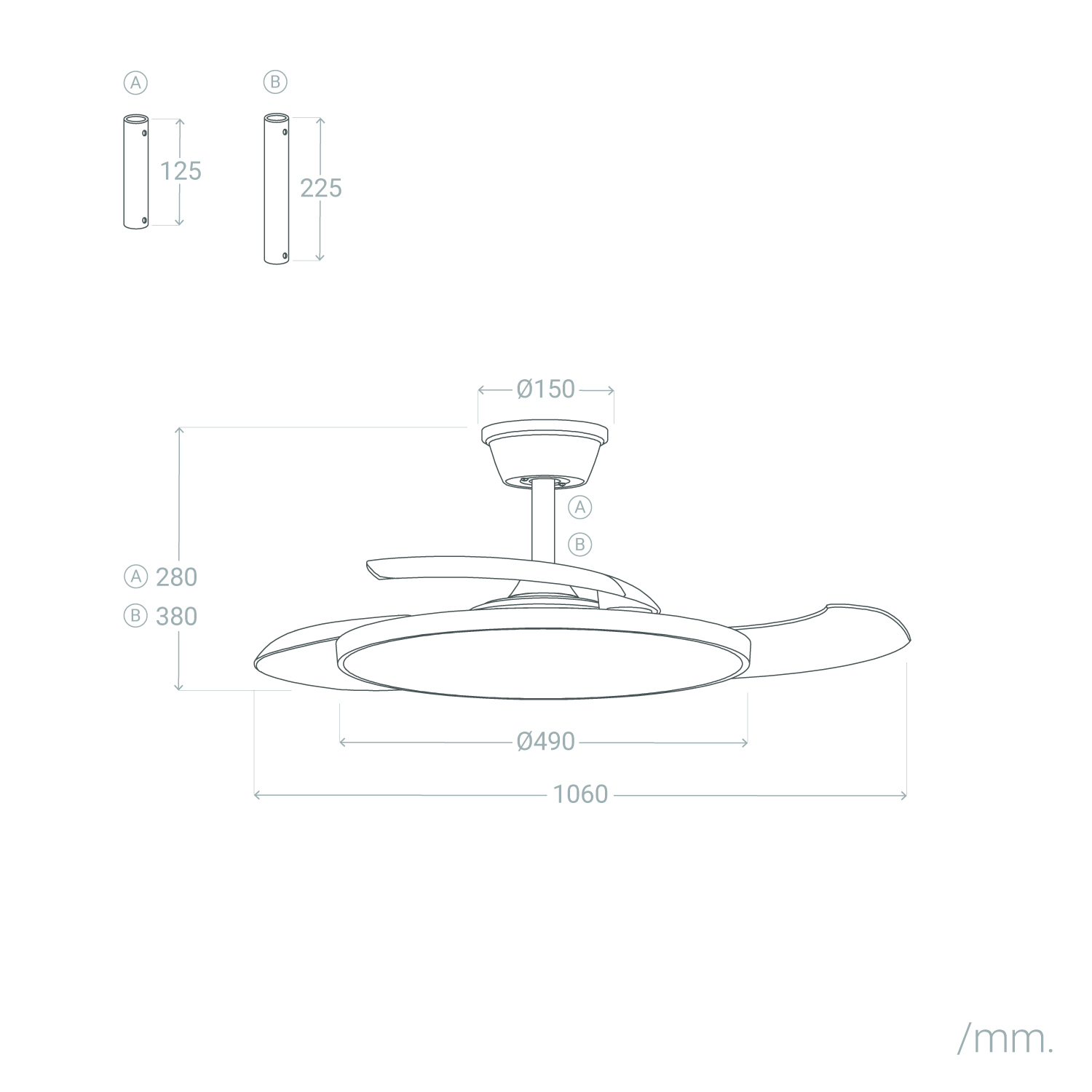 Fantiluxe Varnvik Ventilador de techo, Ø106 cm, Mando a distancia, Marrón / Transparente