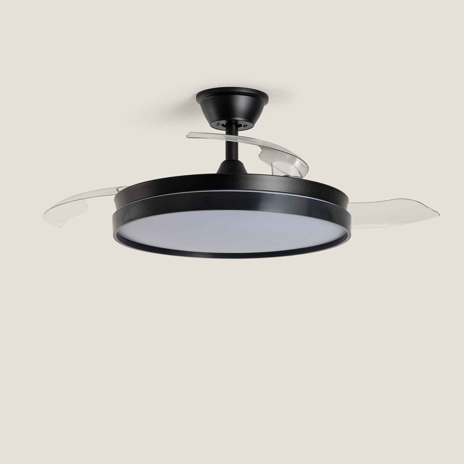 Fantiluxe Lars Ventilador de techo, Ø106 cm, Mando a distancia + aplicación móvil, Negro / Transparente