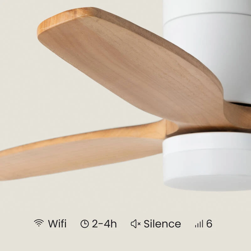 Fantiluxe Filip Ventilador de techo, Ø132 cm, Mando a distancia + aplicación móvil, Blanco / aspecto madera clara