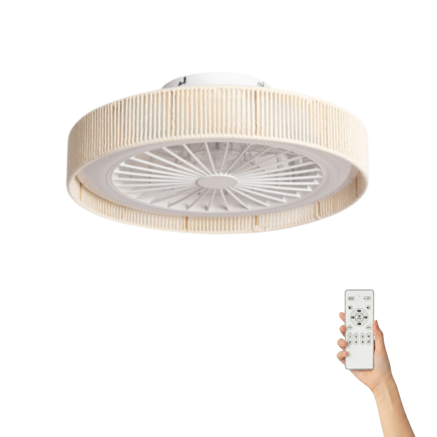 Fantiluxe Andreas Ventilador de techo, Ø50 cm, Mando a distancia, Beige / Transparente