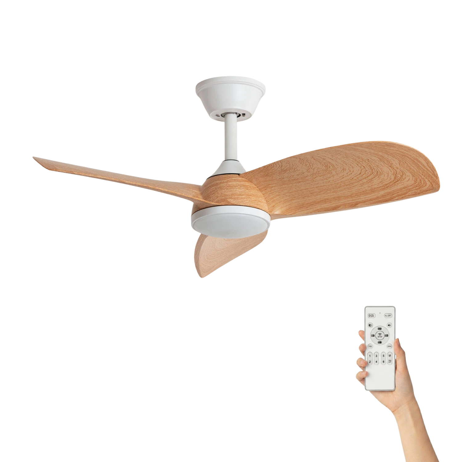 Fantiluxe Oliver Ventilador de techo, Ø76 cm, Mando a distancia, Blanco / aspecto madera