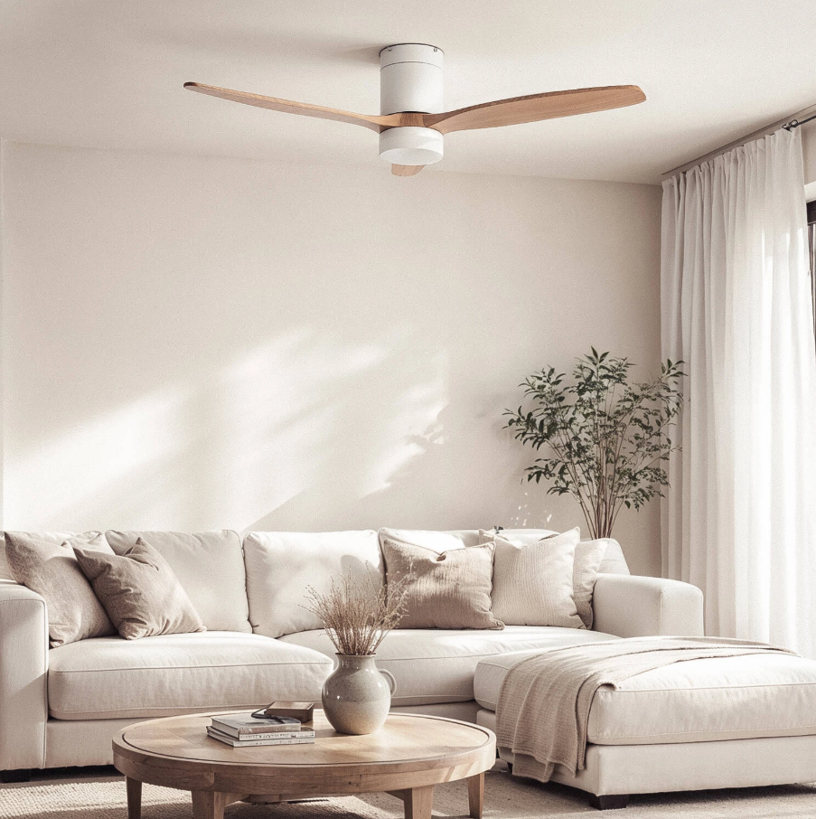 Fantiluxe Filip Ventilador de techo, Ø132 cm, Mando a distancia + aplicación móvil, Blanco / aspecto madera clara
