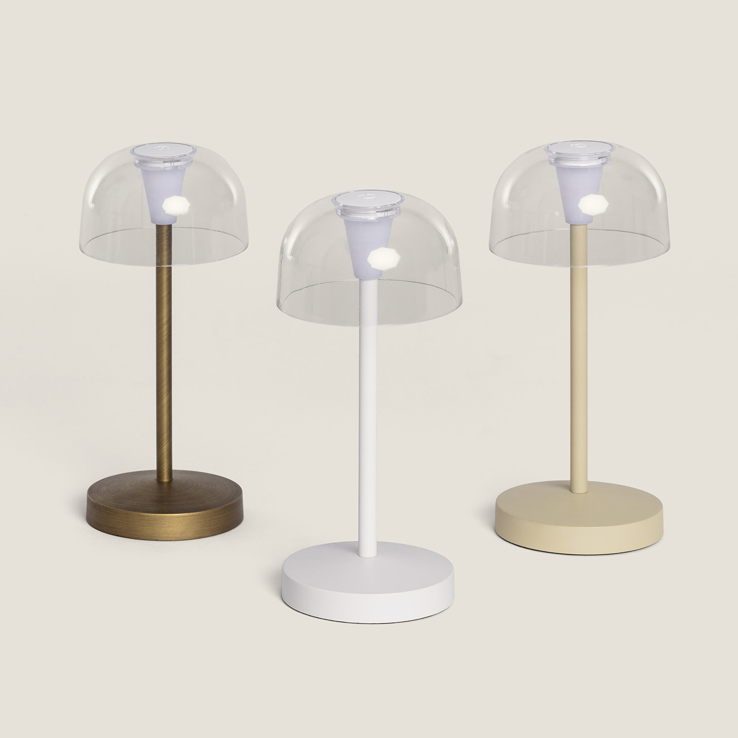 Ventiluxe Ricci Lámpara de mesa recargable, Ø80 cm, Control táctil, Messing