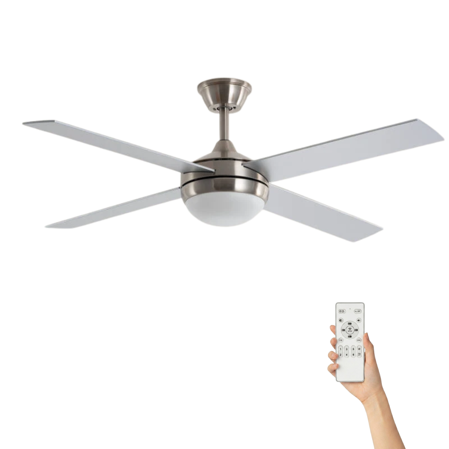 Fantiluxe Gustav Ventilador de techo, Ø132 cm, Mando a distancia, Níquel / Plata