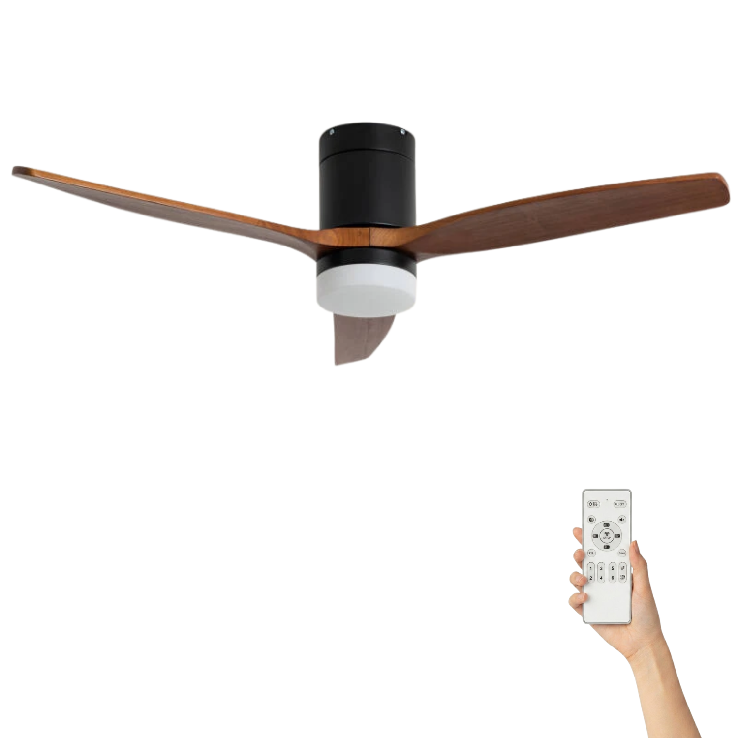 Fantiluxe Filip Ventilador de techo, Ø132 cm, Mando a distancia, Negro / aspecto madera oscura