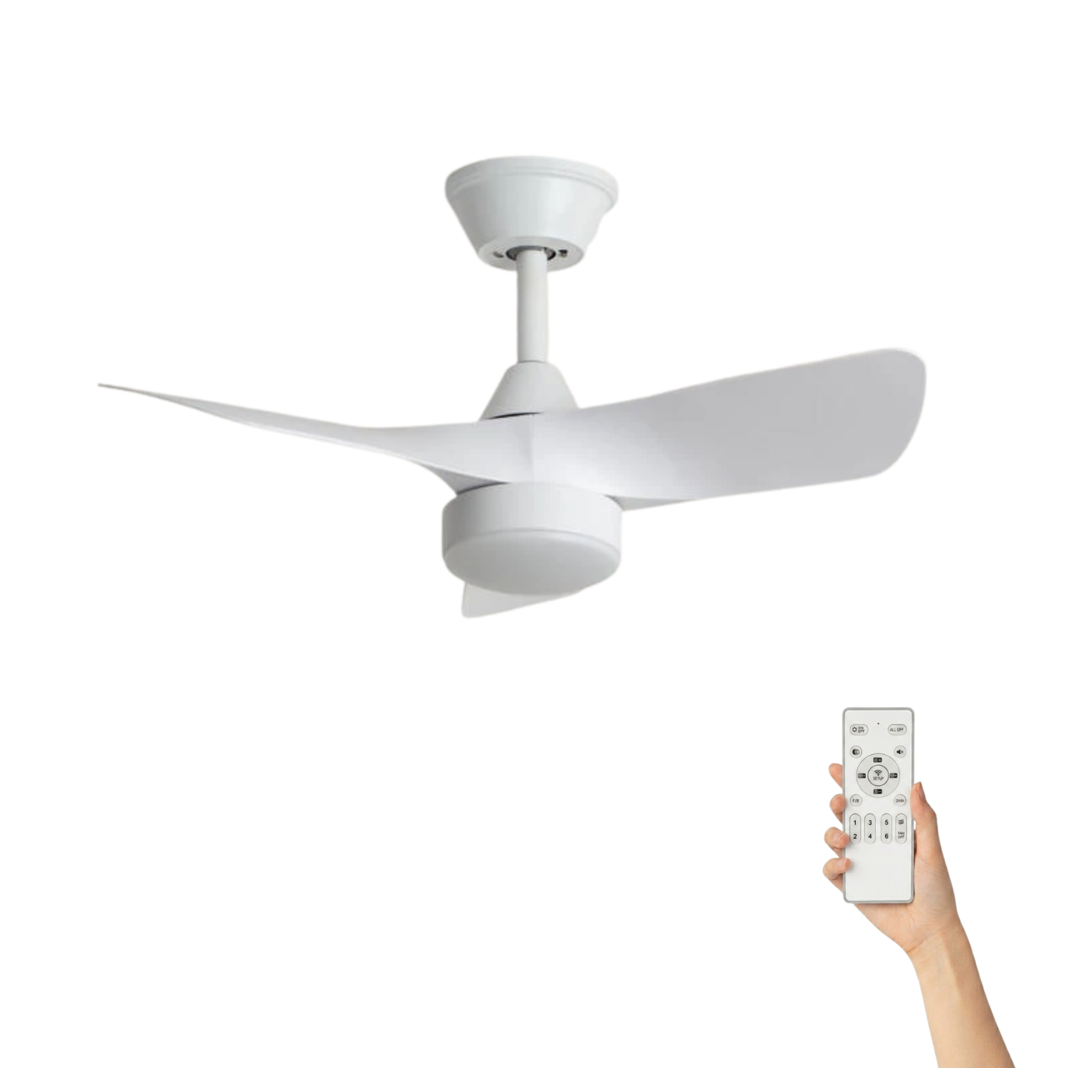 Fantiluxe Sebastian Ventilador de techo, Ø76 cm, Mando a distancia, Blanco