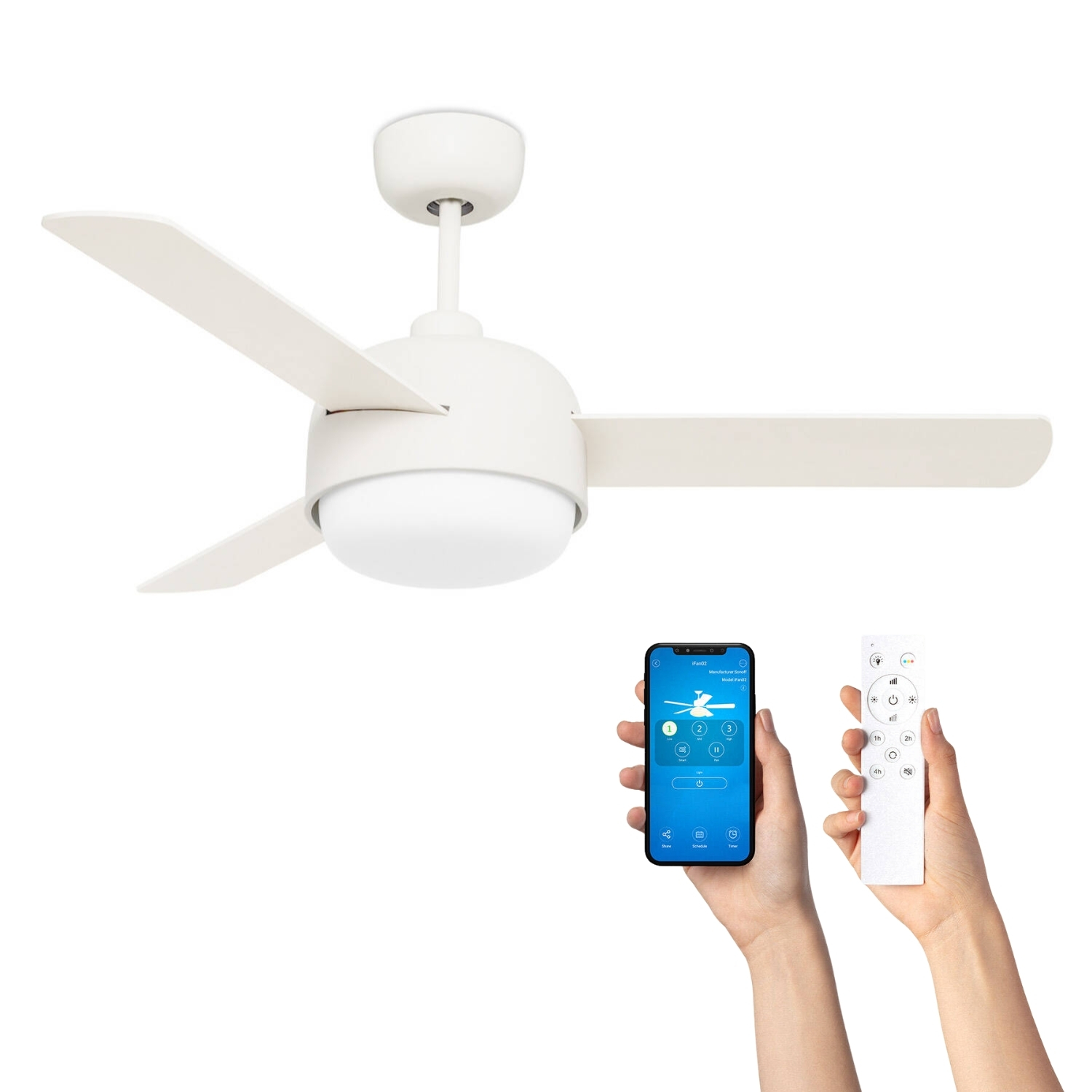 Ventiluxe Braxton Ventilador de techo, Ø106 cm, Mando a distancia + aplicación móvil, Blanco