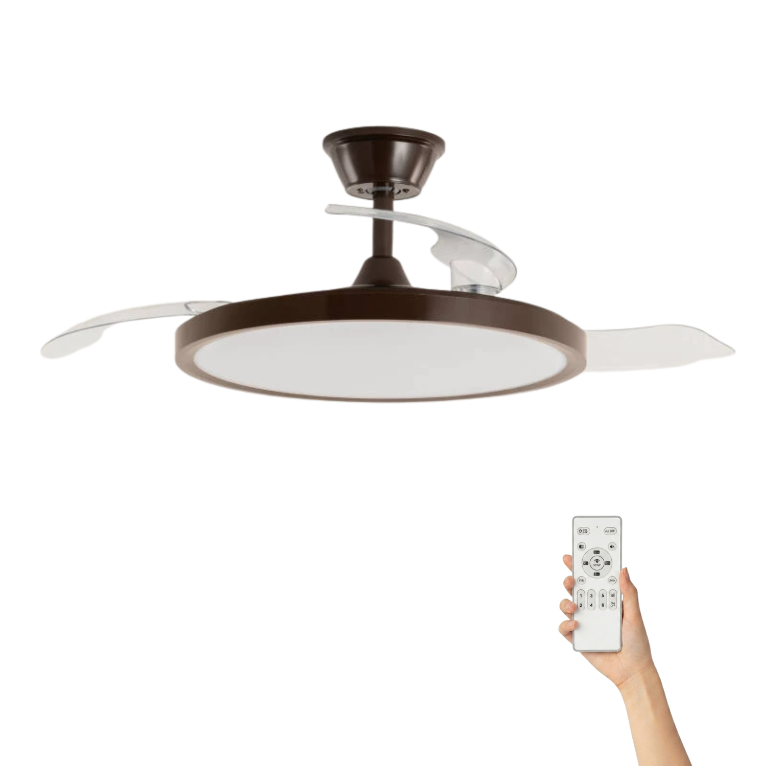 Fantiluxe Varnvik Ventilador de techo, Ø106 cm, Mando a distancia, Marrón / Transparente