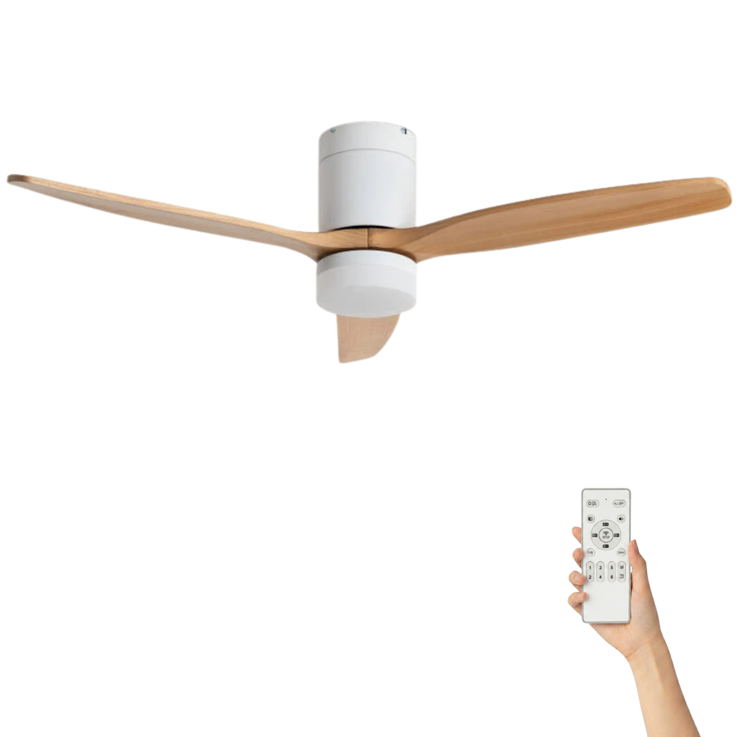 Fantiluxe Filip Ventilador de techo, Ø132 cm, Mando a distancia, Blanco / aspecto madera clara