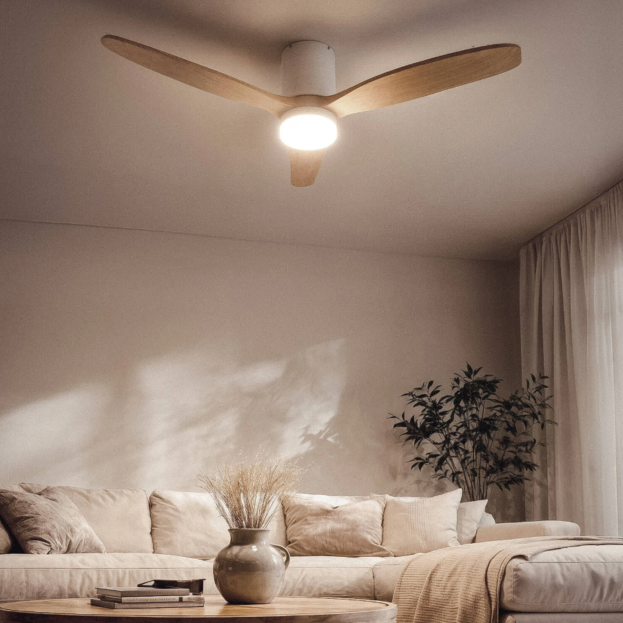 Fantiluxe Filip Ventilador de techo, Ø132 cm, Mando a distancia + aplicación móvil, Blanco / aspecto madera clara