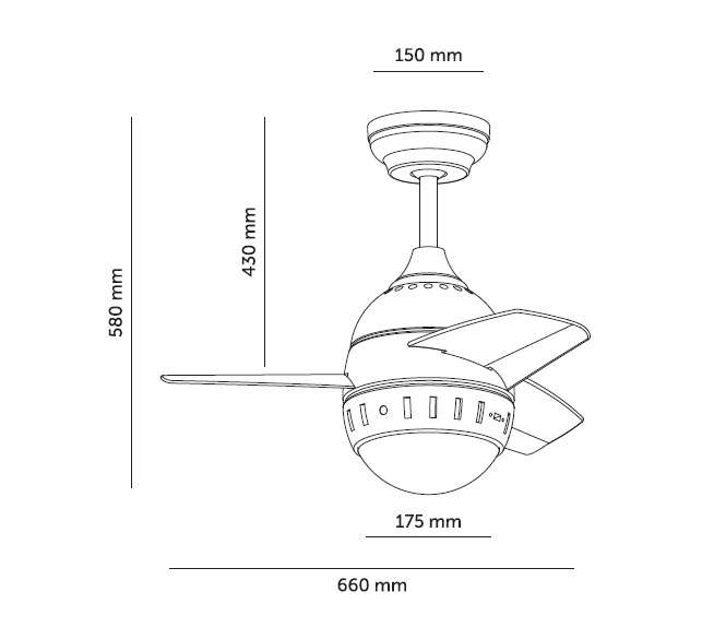 Fantiluxe Isak Ventilador de techo, Ø66 cm, Mando a distancia, Negro