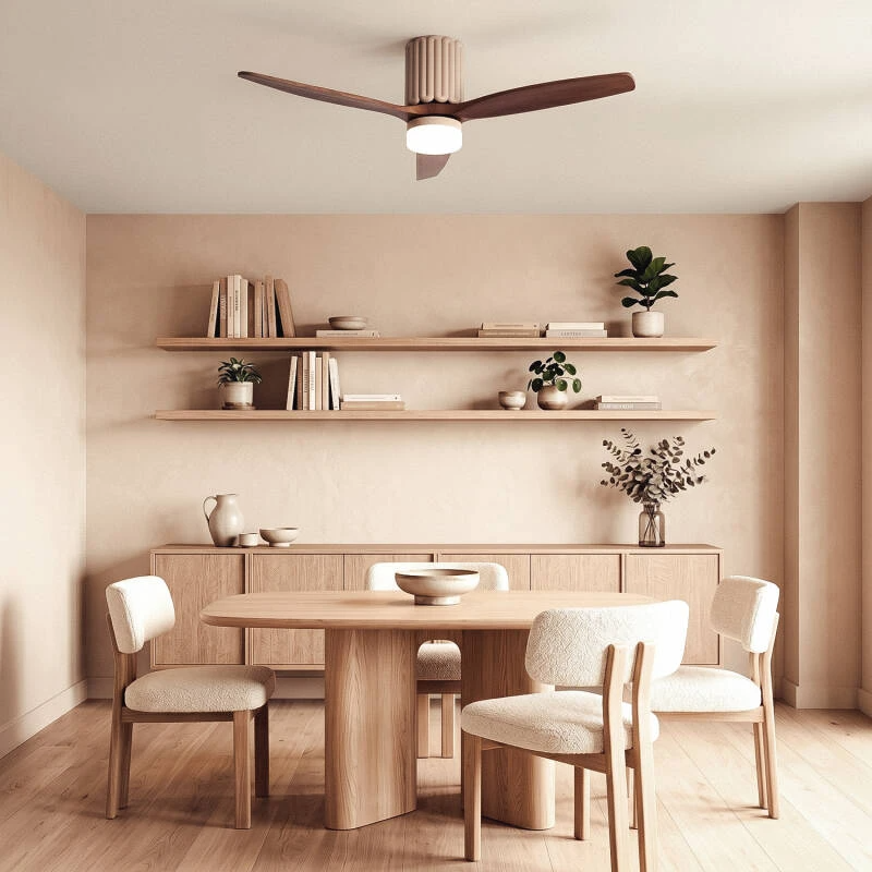 Fantiluxe Esmay Ventilador de techo, Ø132 cm, Mando a distancia, Beige / aspecto madera oscura