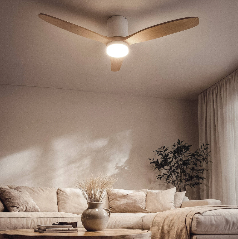 Fantiluxe Filip Ventilador de techo, Ø132 cm, Mando a distancia, Blanco / aspecto madera clara
