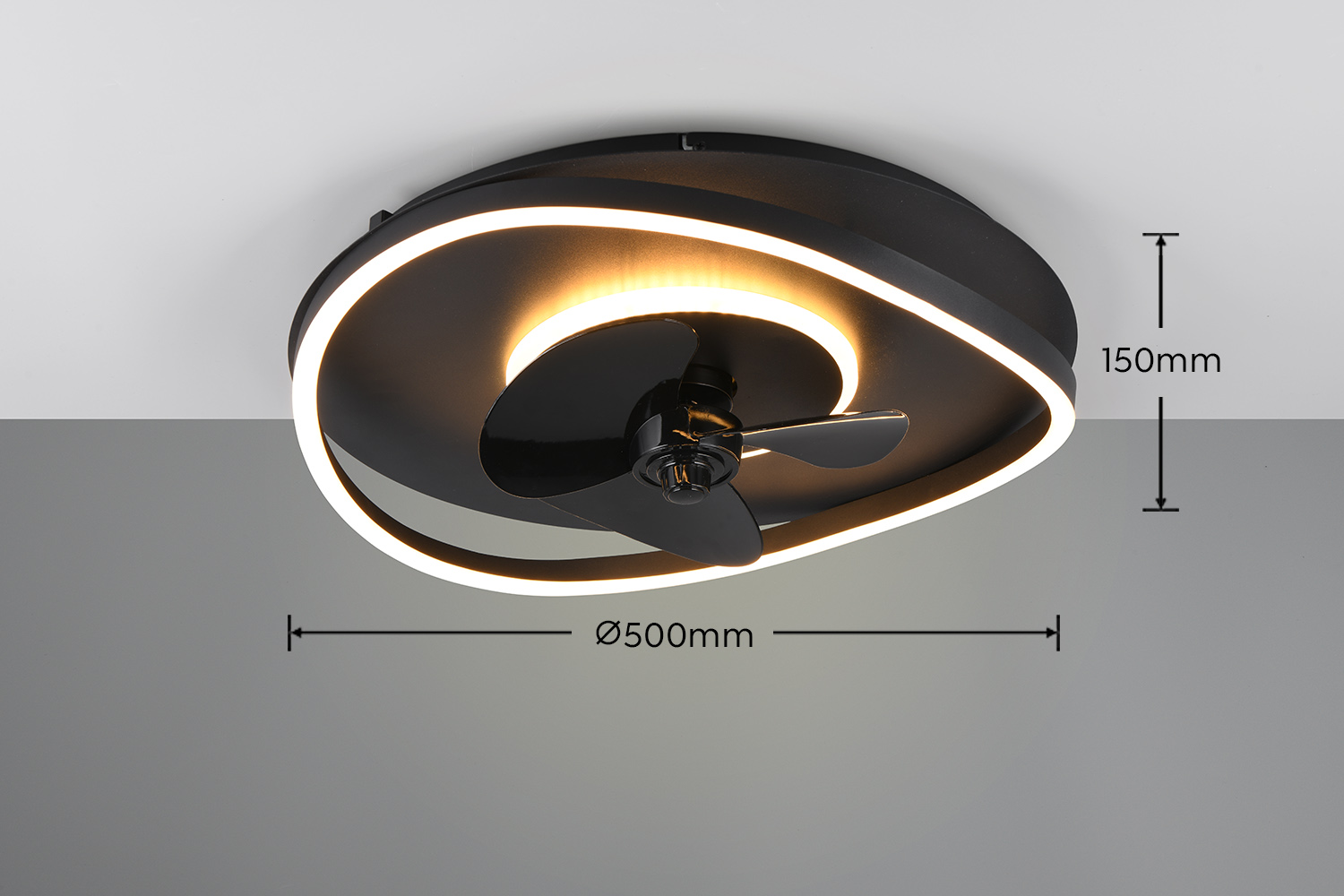Fantiluxe Brynja Ventilador de techo, Ø50 cm, Mando a distancia, Negro