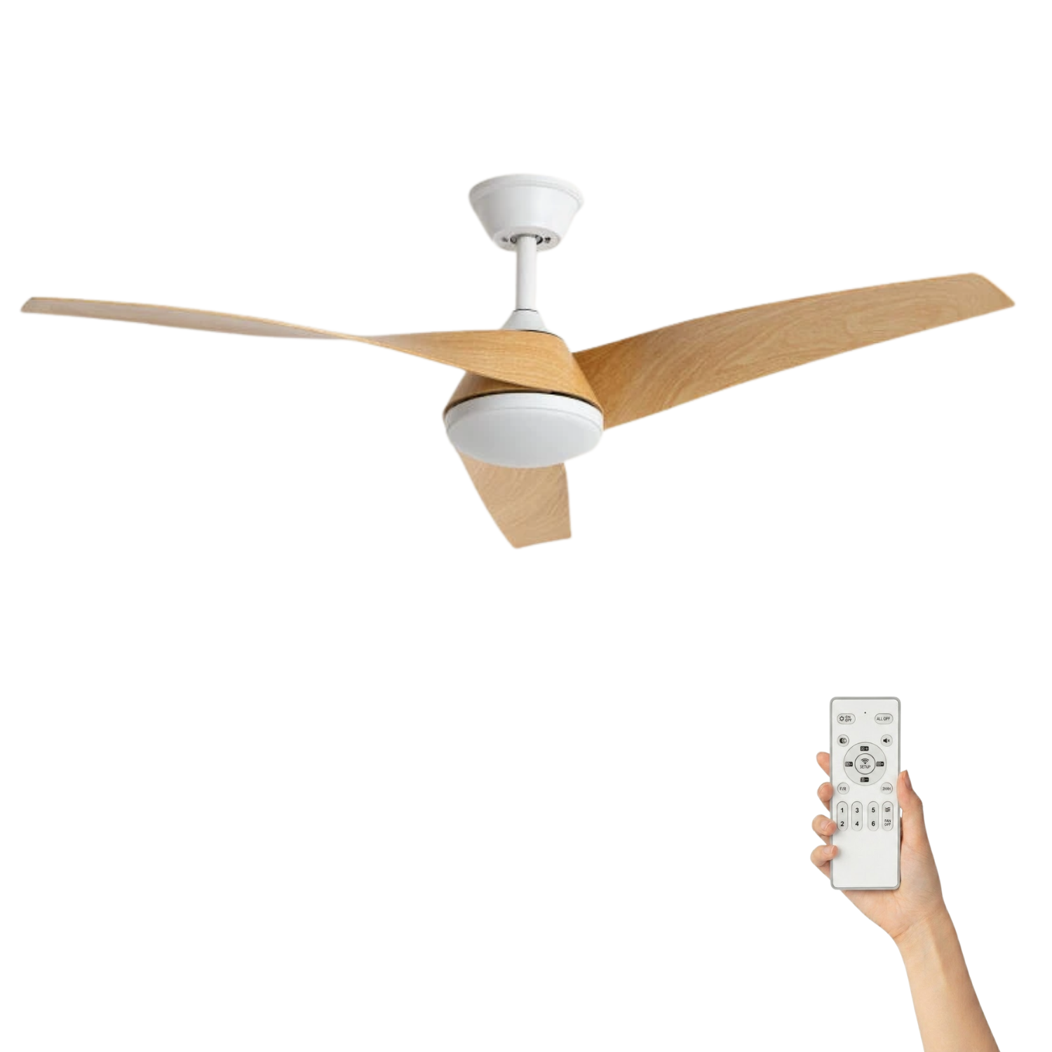 Fantiluxe Felix Ventilador de techo, Ø132 cm, Mando a distancia, Blanco / aspecto madera