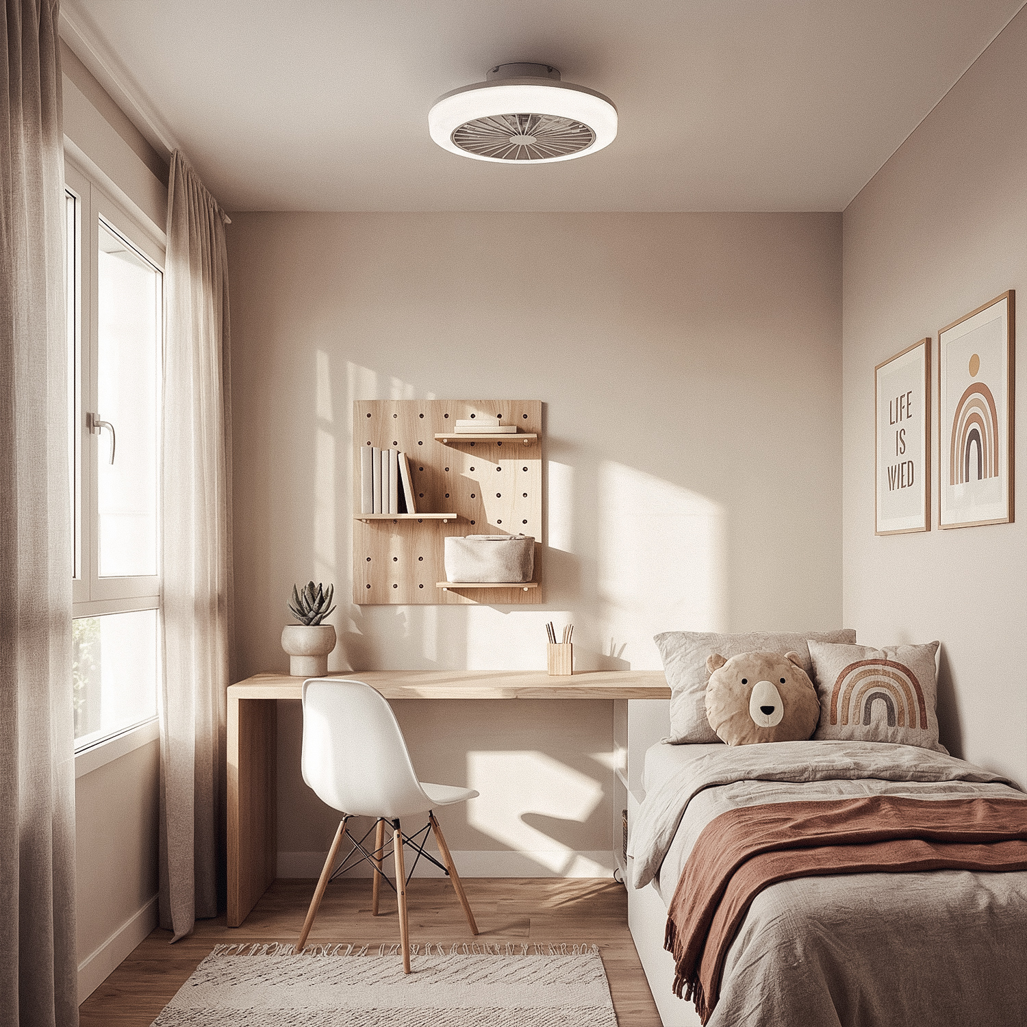 Fantiluxe Albin Ventilador de techo, Ø45 cm, Mando a distancia, Blanco / Transparente