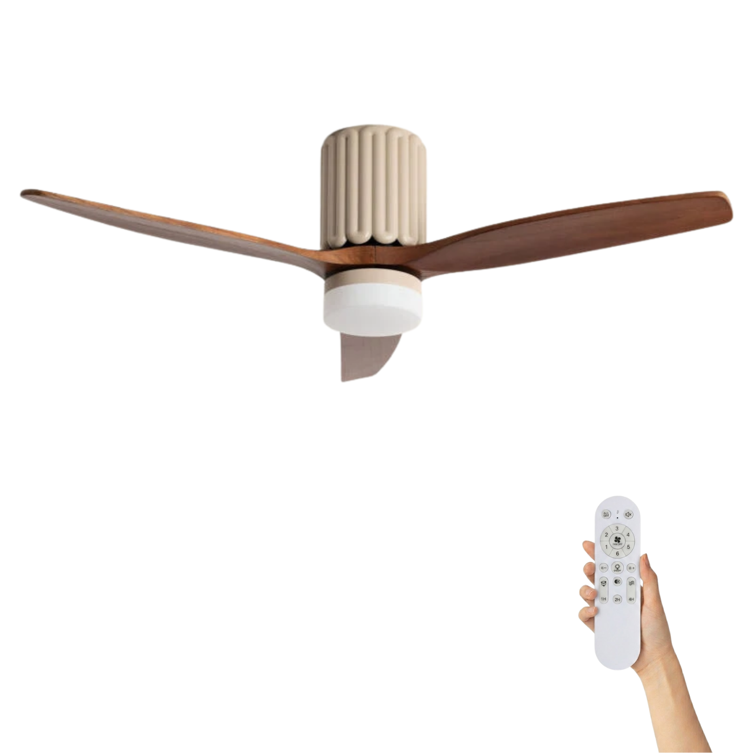 Fantiluxe Esmay Ventilador de techo, Ø132 cm, Mando a distancia, Beige / aspecto madera oscura