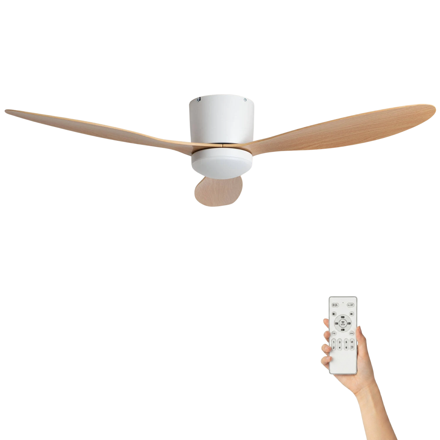 Fantiluxe Nils Ventilador de techo, Ø132 cm, Mando a distancia, Blanco / aspecto madera
