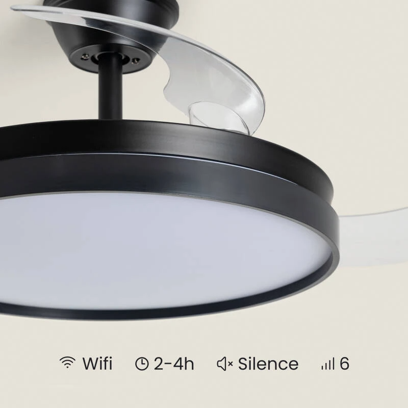 Fantiluxe Lars Ventilador de techo, Ø106 cm, Mando a distancia + aplicación móvil, Negro / Transparente
