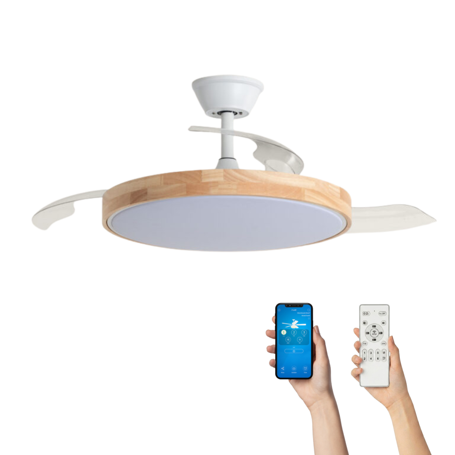 Fantiluxe Varnvik Ventilador de techo, Ø106 cm, Mando a distancia + aplicación móvil, Transparente