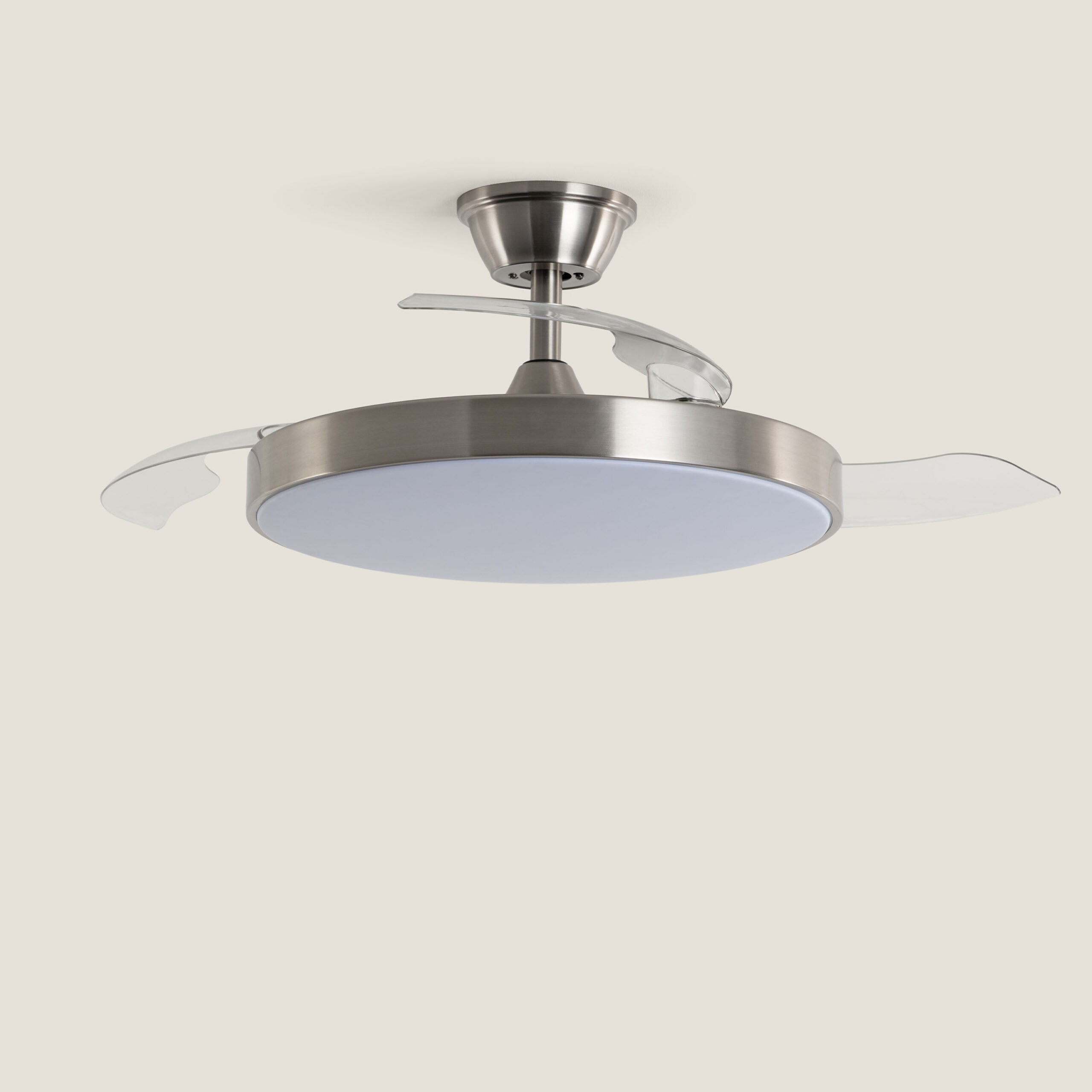 Fantiluxe Rasmus Ventilador de techo, Ø106 cm, Mando a distancia + aplicación móvil, Níquel / Transparente