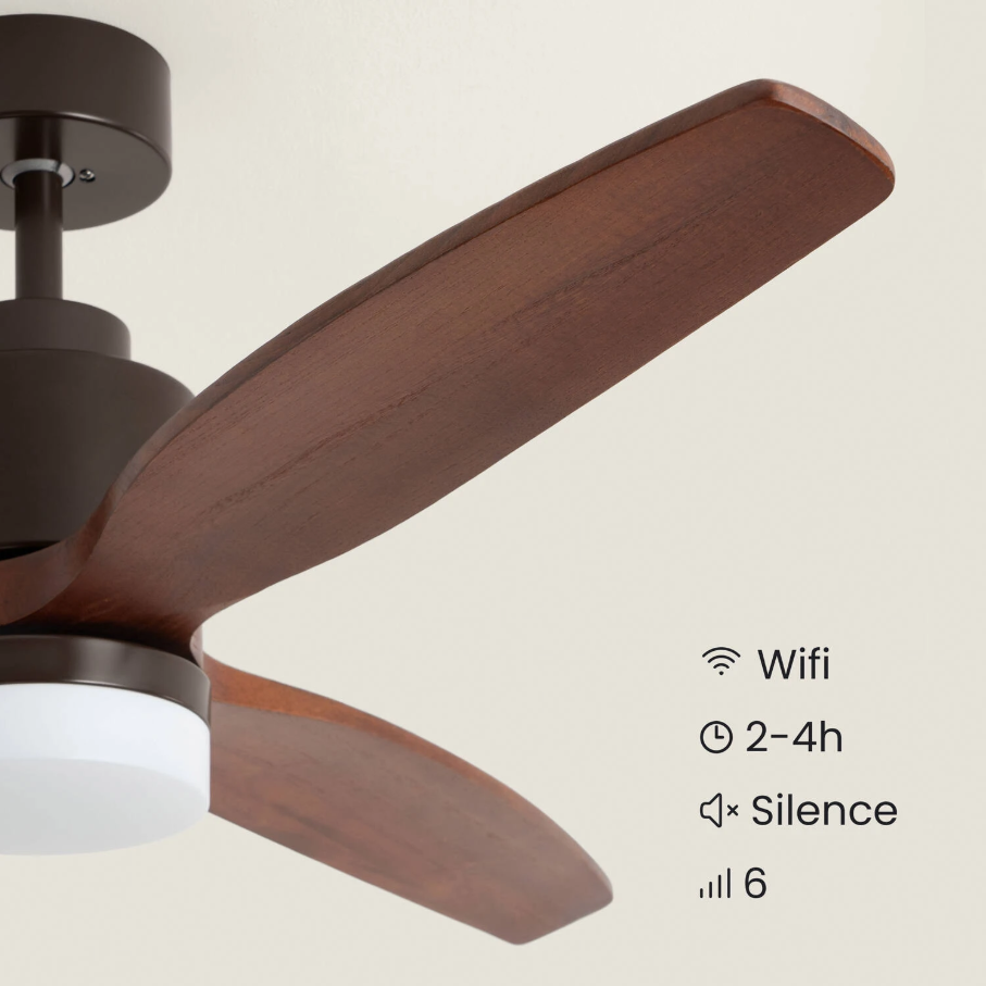 Fantiluxe Tarek Ventilador de techo, Ø132 cm, Mando a distancia + aplicación móvil, Marrón / aspecto madera oscura