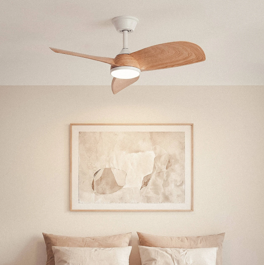 Fantiluxe Oliver Ventilador de techo, Ø76 cm, Mando a distancia, Blanco / aspecto madera