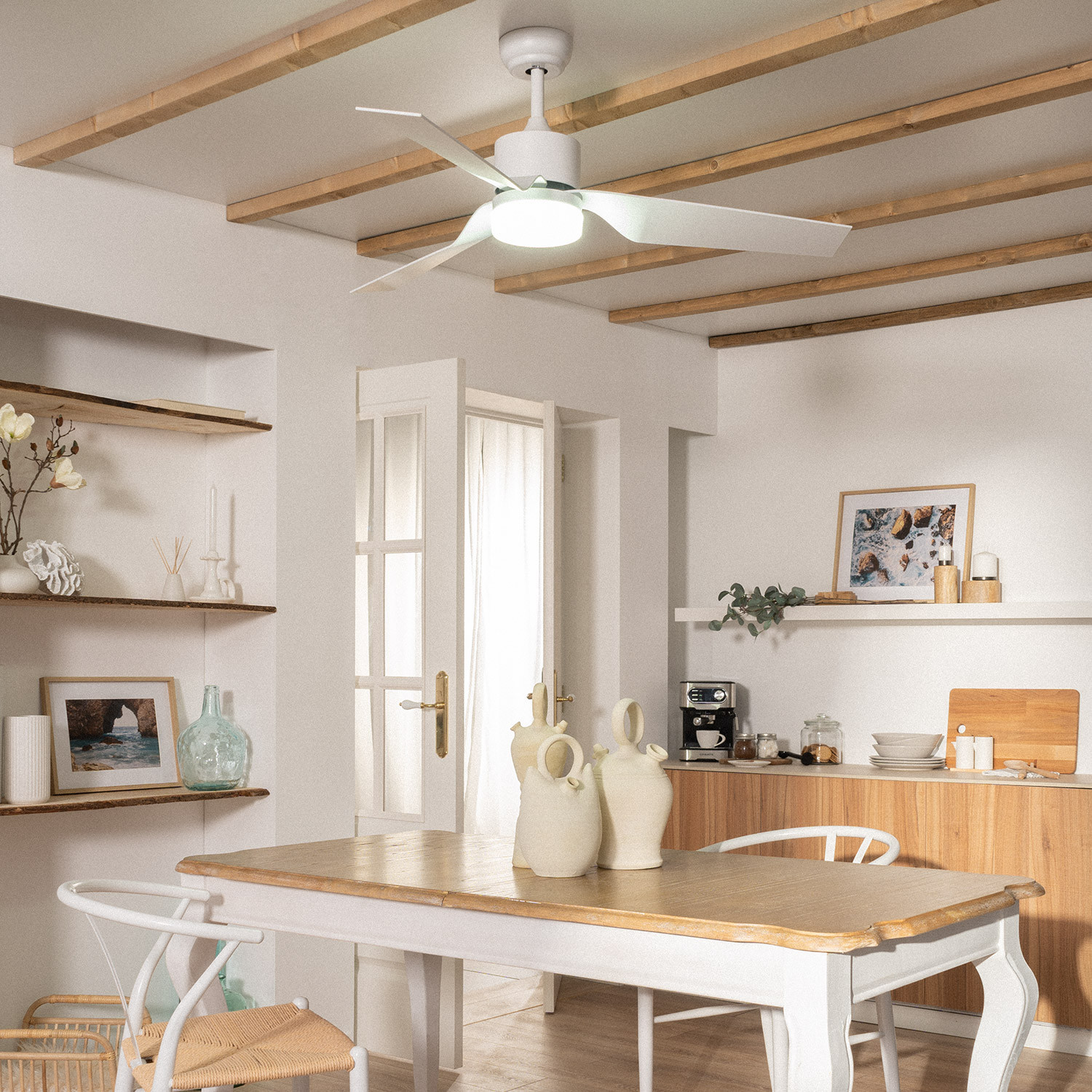 Ventiluxe Hannelore Ventilador de techo con luz, ØØ132cm cm, Mando a distancia, Blanco